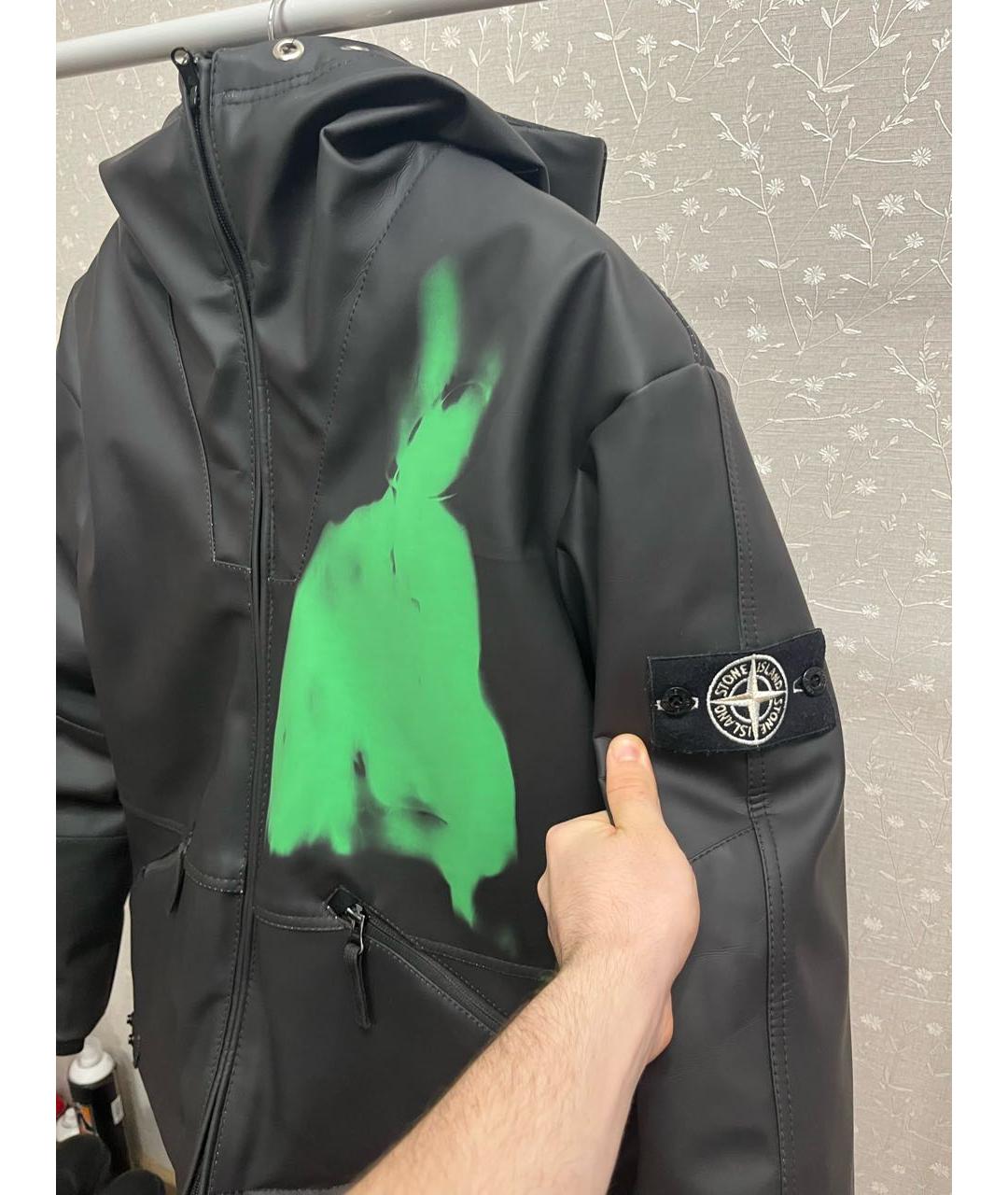 STONE ISLAND Черная куртка из экзотической кожи, фото 4