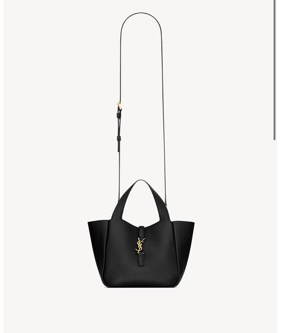 SAINT LAURENT Черная кожаная сумка тоут, фото 2