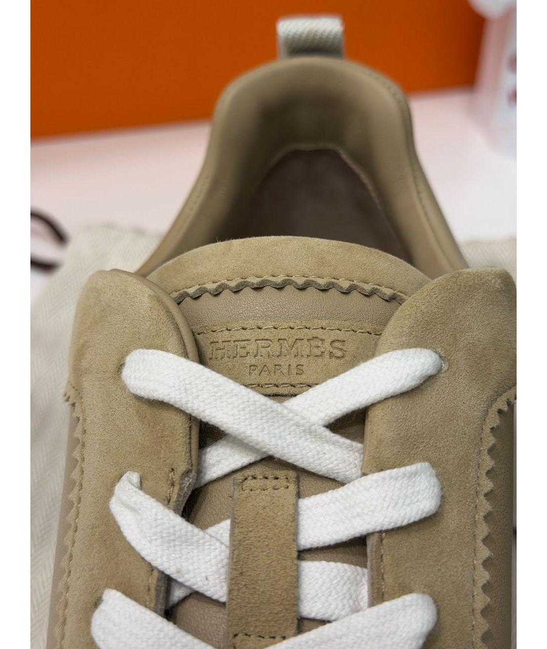 HERMES Бежевые кожаные низкие кроссовки / кеды, фото 3