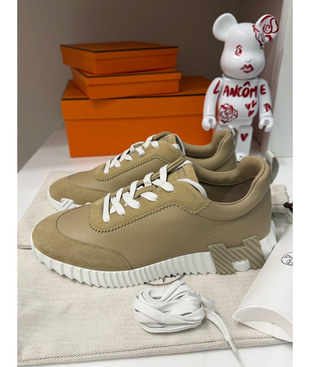 HERMES Бежевые кожаные низкие кроссовки / кеды, фото 2