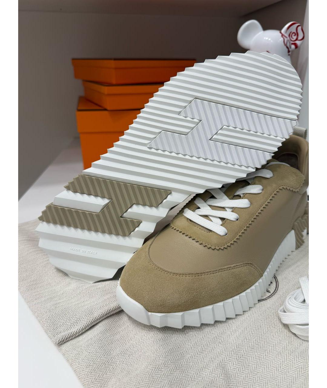 HERMES Бежевые кожаные низкие кроссовки / кеды, фото 4