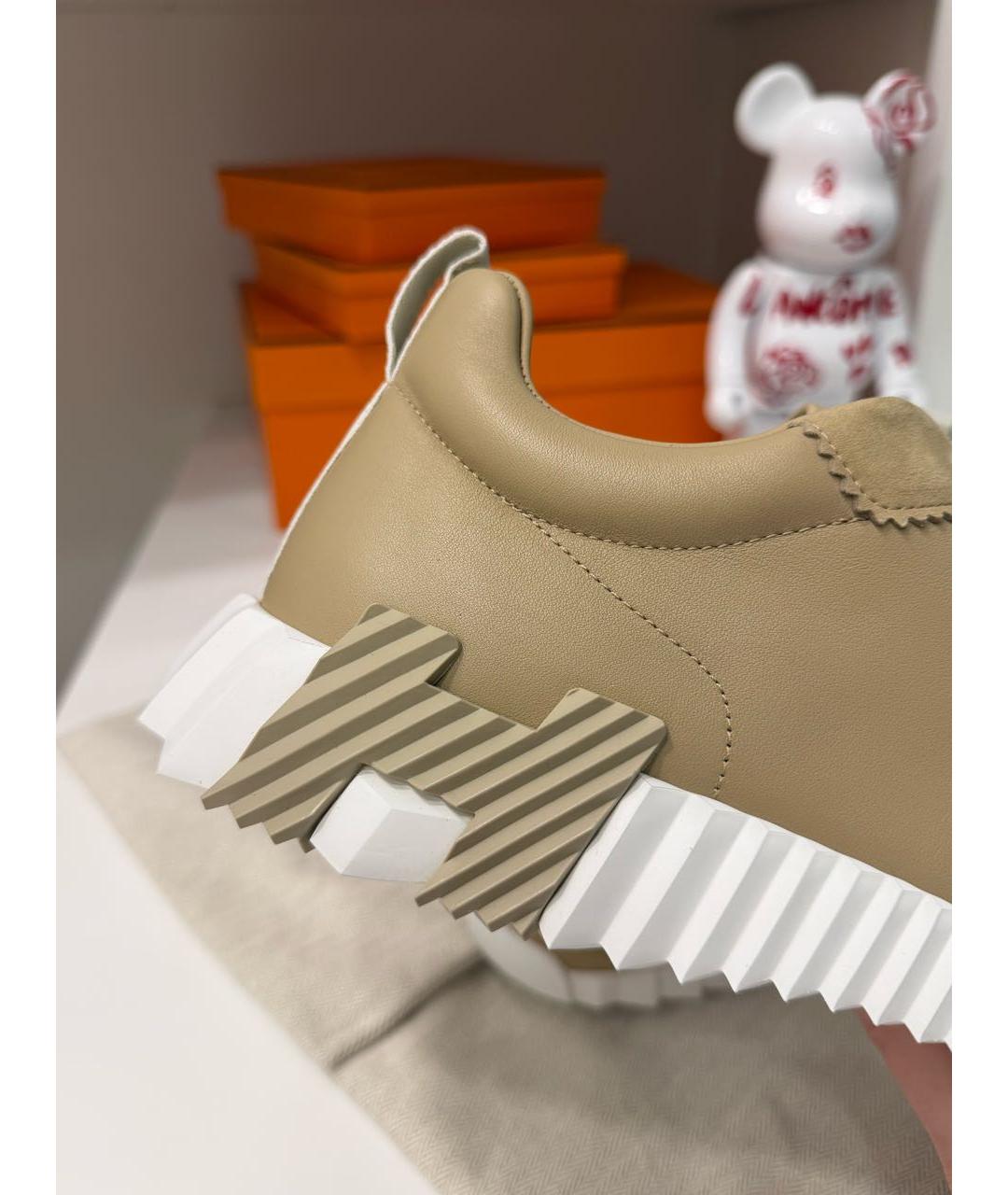 HERMES Бежевые кожаные низкие кроссовки / кеды, фото 5