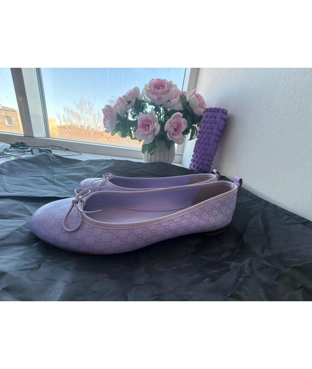 GUCCI Фиолетовые кожаные балетки, фото 6