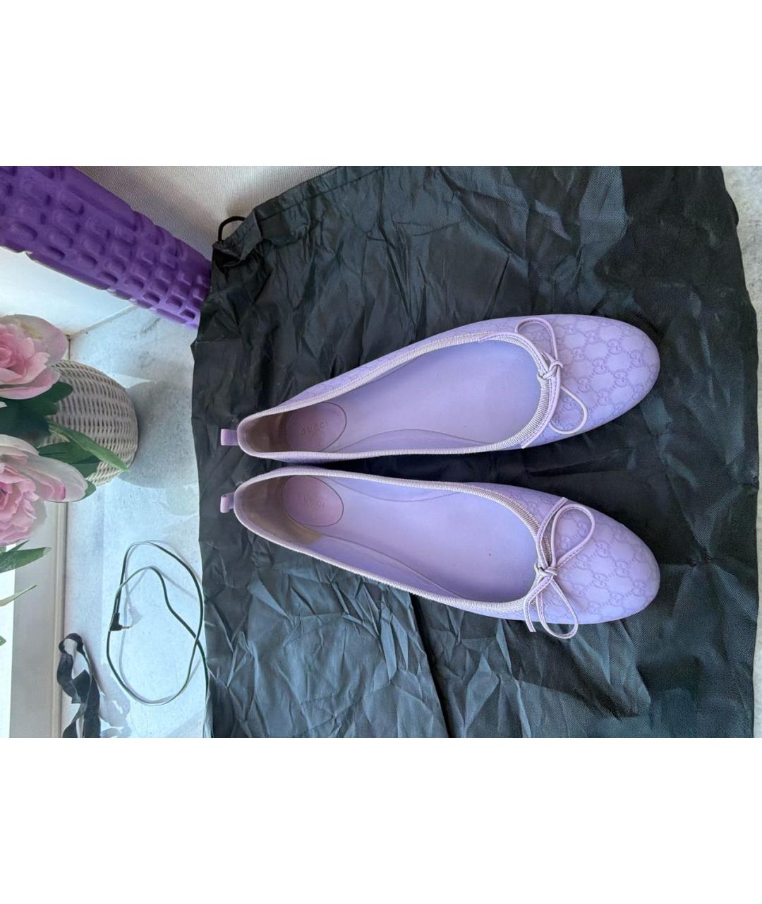 GUCCI Фиолетовые кожаные балетки, фото 2