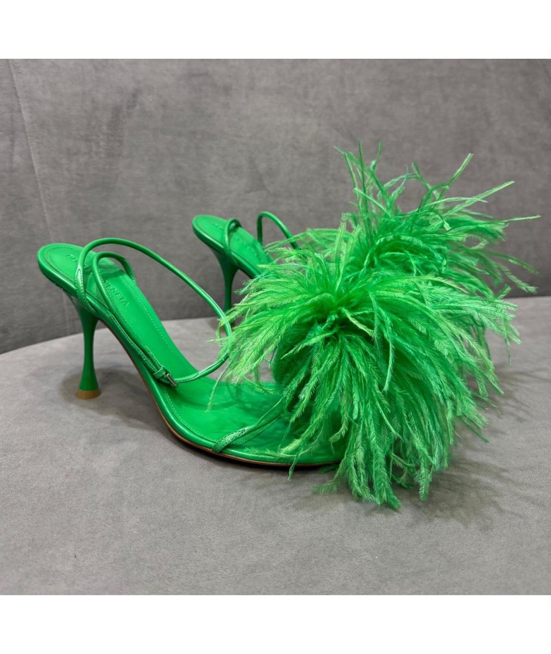 BOTTEGA VENETA Зеленые кожаные босоножки, фото 3