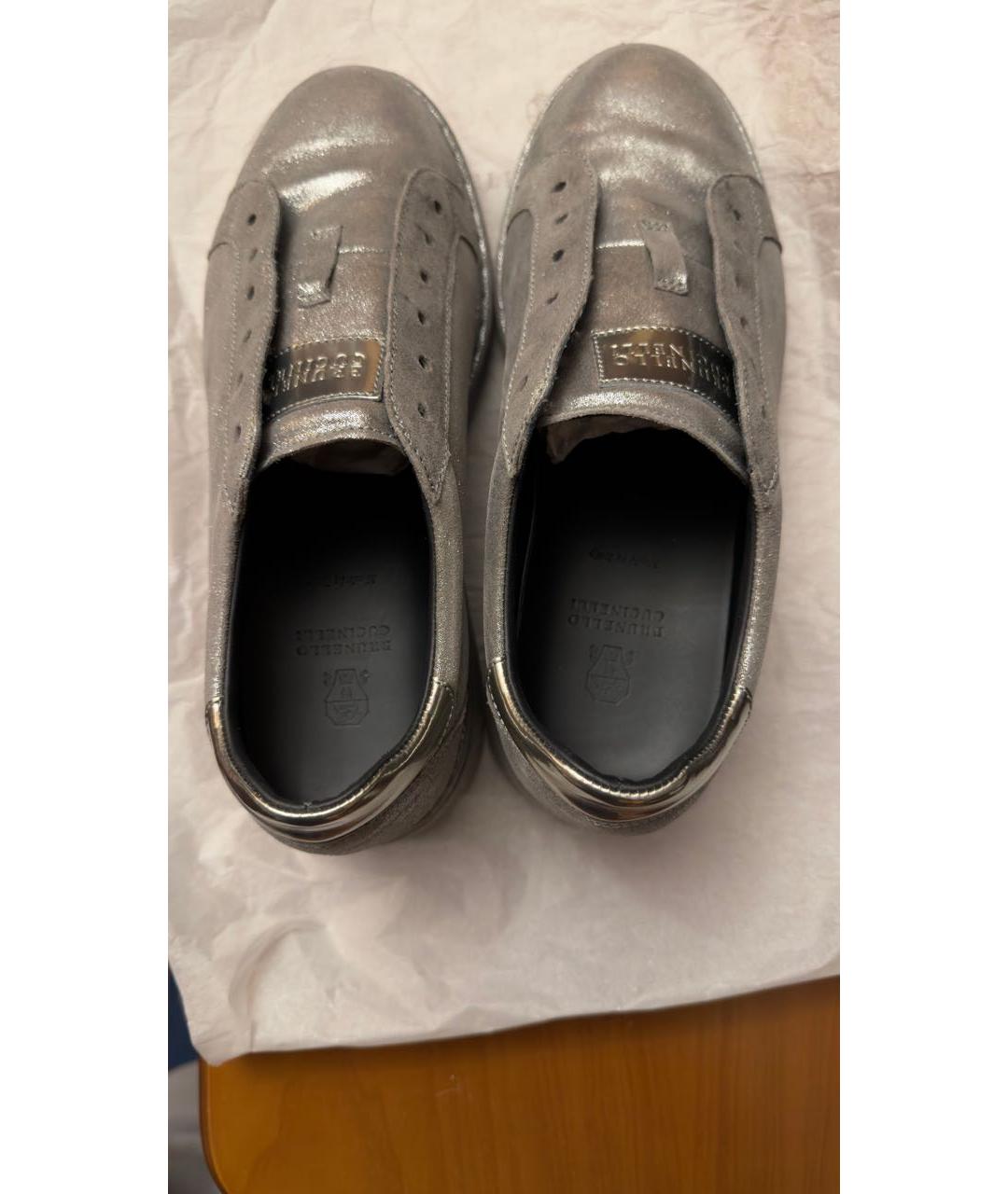 BRUNELLO CUCINELLI Серебряные кожаные кеды, фото 6