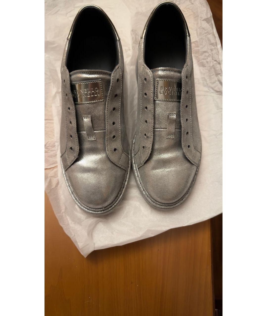 BRUNELLO CUCINELLI Серебряные кожаные кеды, фото 3