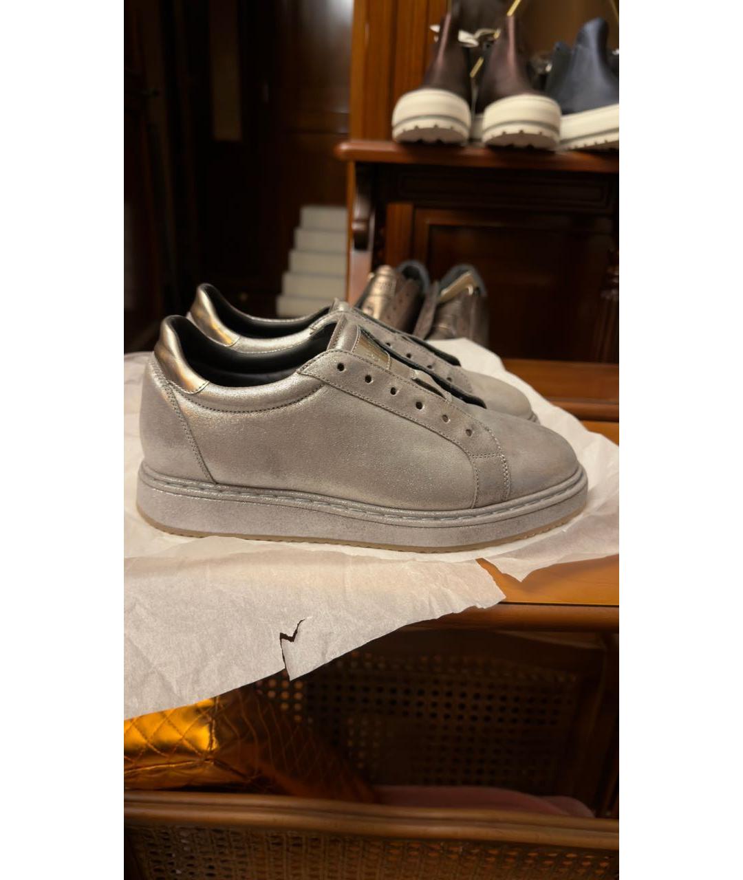 BRUNELLO CUCINELLI Серебряные кожаные кеды, фото 7