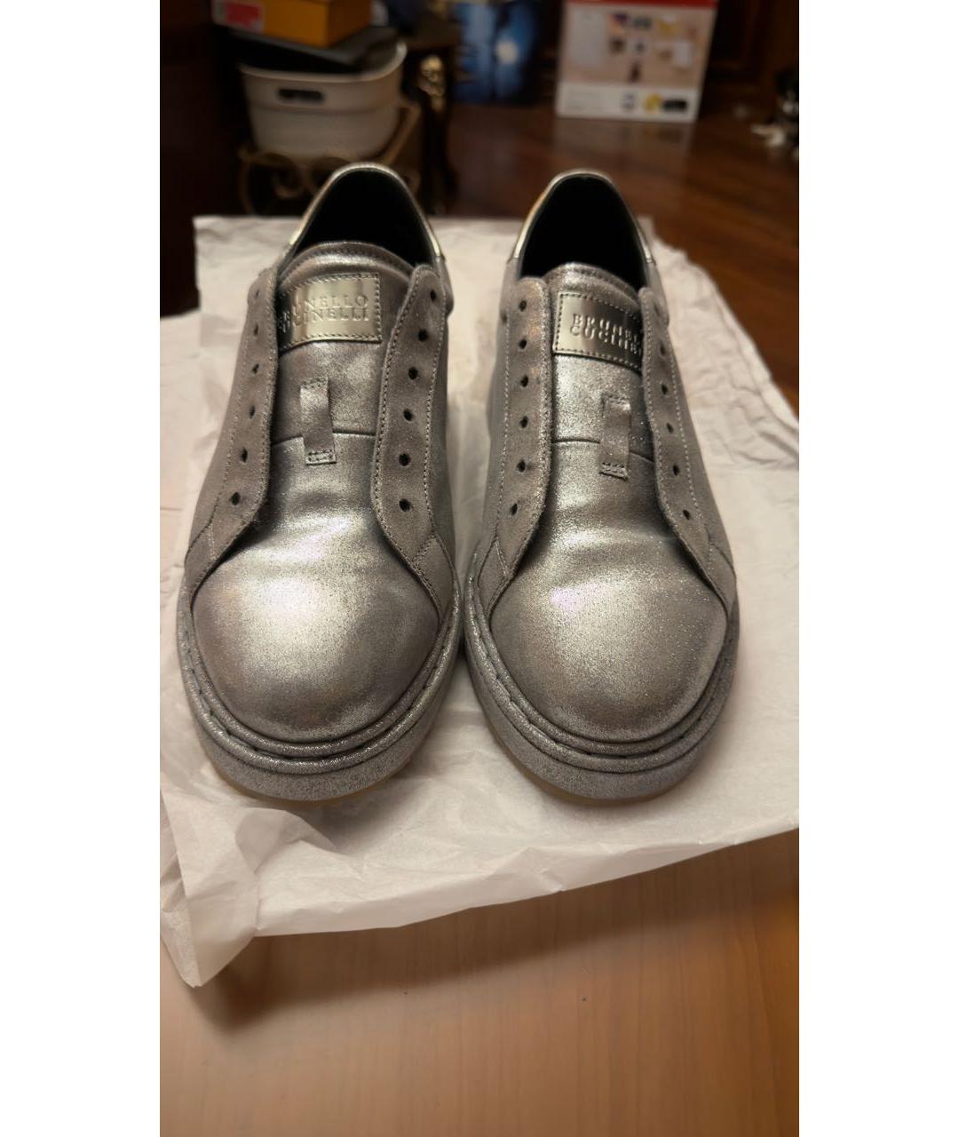 BRUNELLO CUCINELLI Серебряные кожаные кеды, фото 2