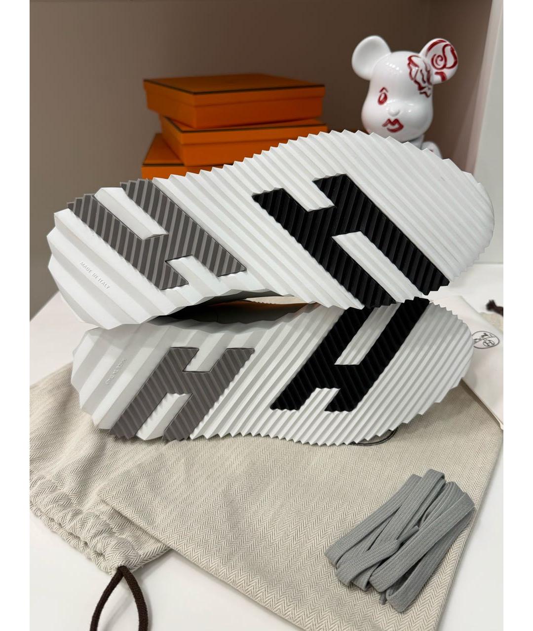 HERMES Серые кожаные низкие кроссовки / кеды, фото 3