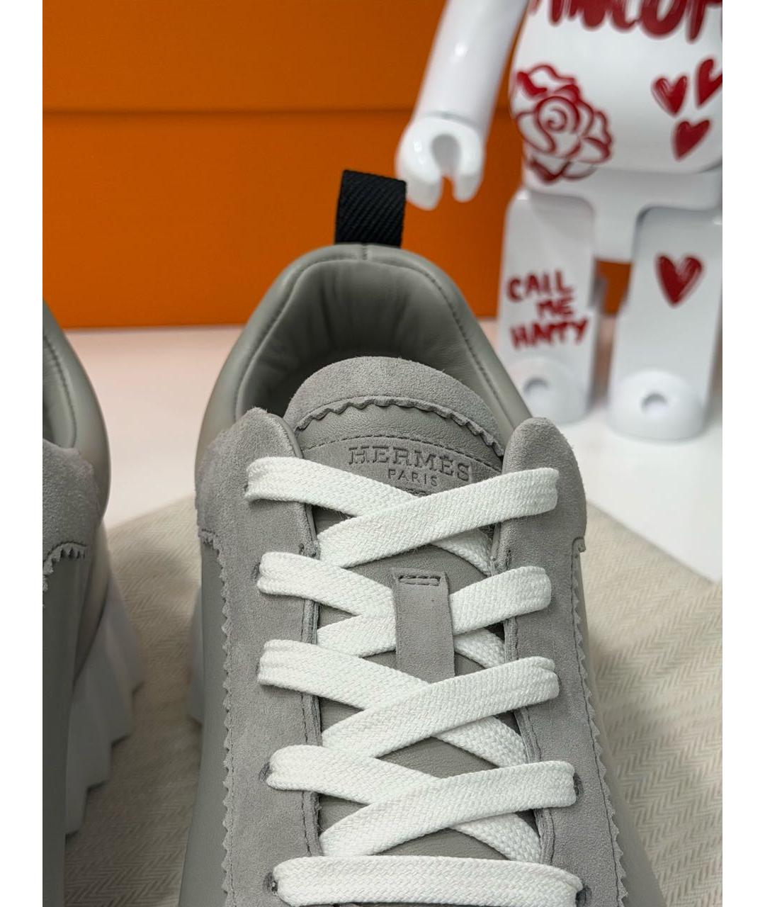 HERMES Серые кожаные низкие кроссовки / кеды, фото 4