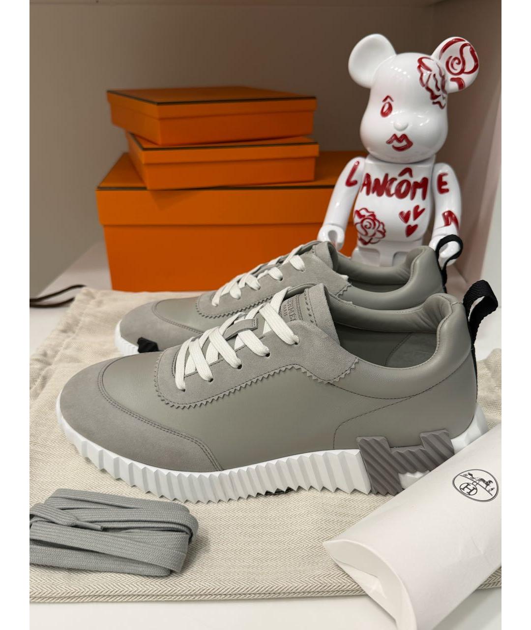 HERMES Серые кожаные низкие кроссовки / кеды, фото 2