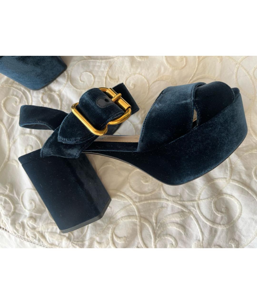 PRADA Темно-синие бархатные босоножки, фото 9