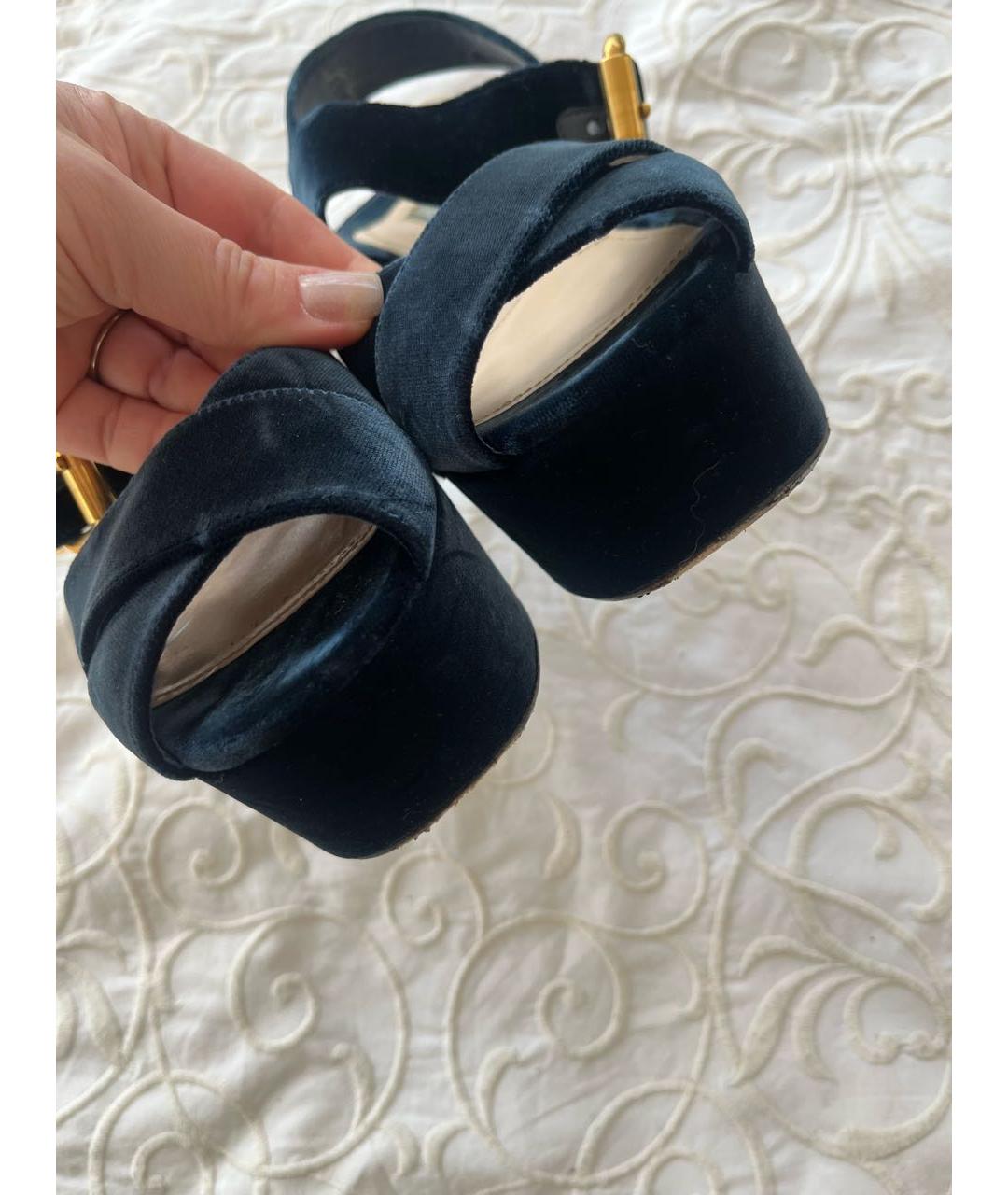 PRADA Темно-синие бархатные босоножки, фото 5