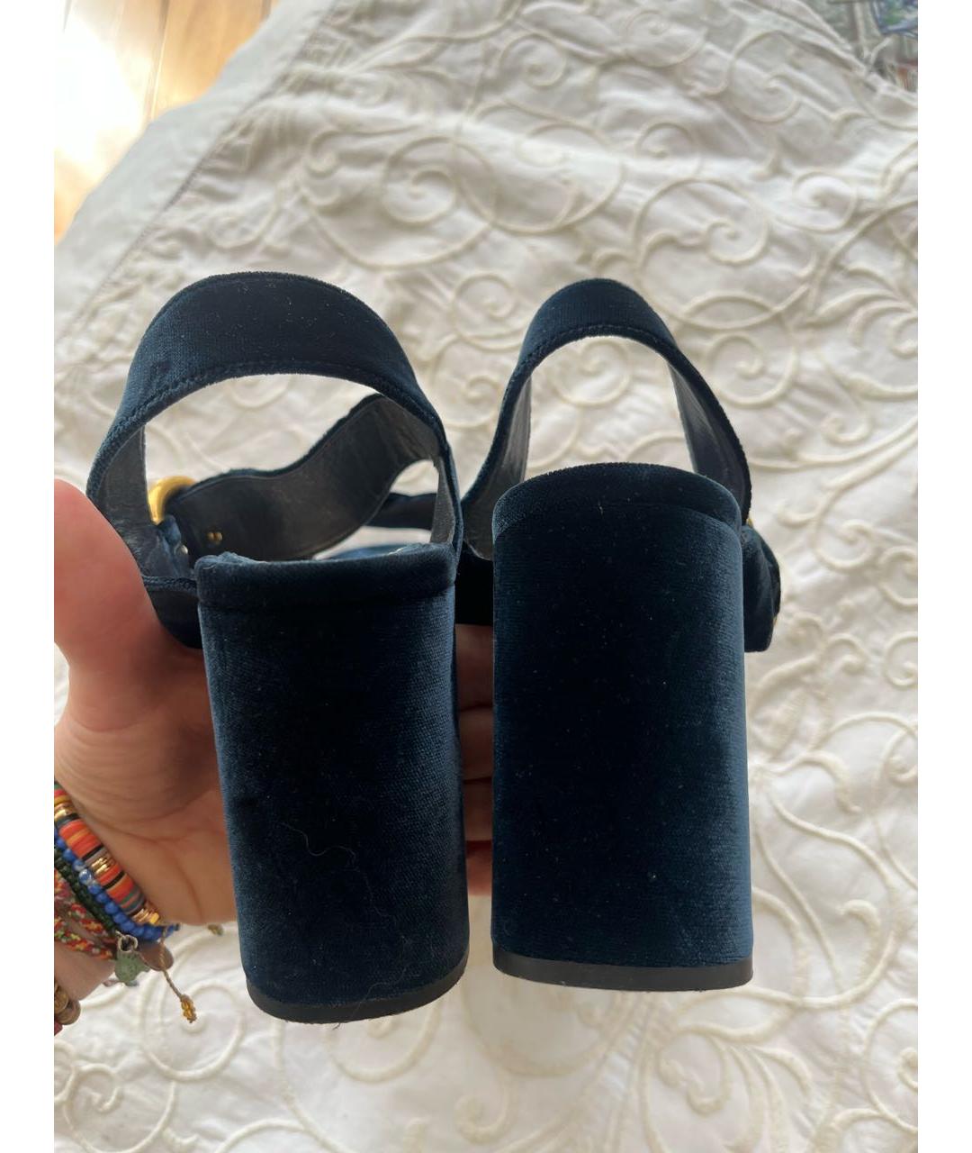 PRADA Темно-синие бархатные босоножки, фото 6