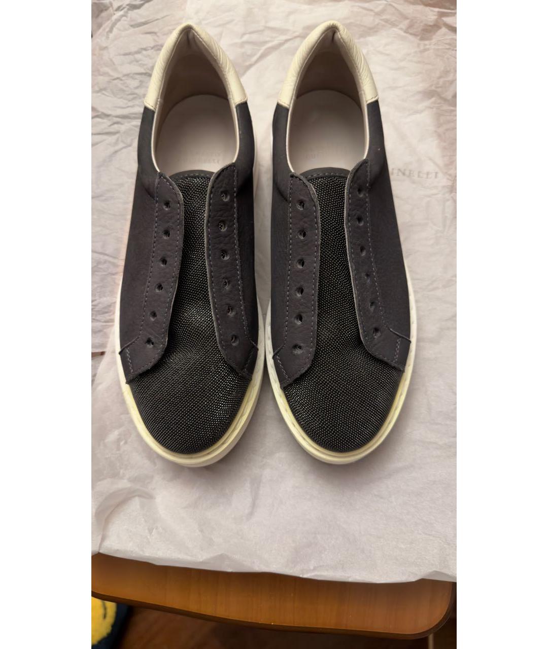 BRUNELLO CUCINELLI Антрацитовые кожаные кеды, фото 3