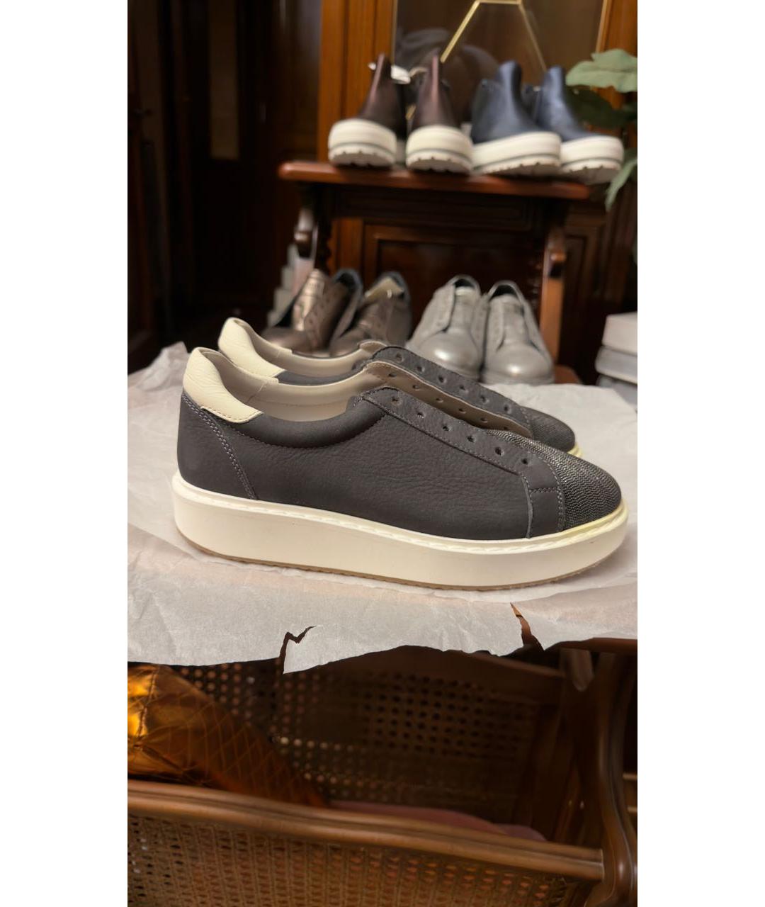 BRUNELLO CUCINELLI Антрацитовые кожаные кеды, фото 6