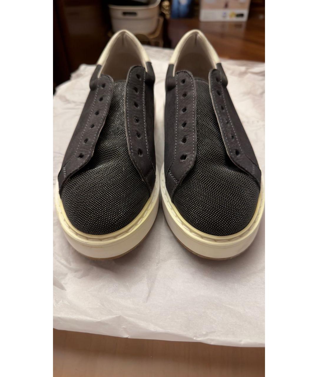 BRUNELLO CUCINELLI Антрацитовые кожаные кеды, фото 2