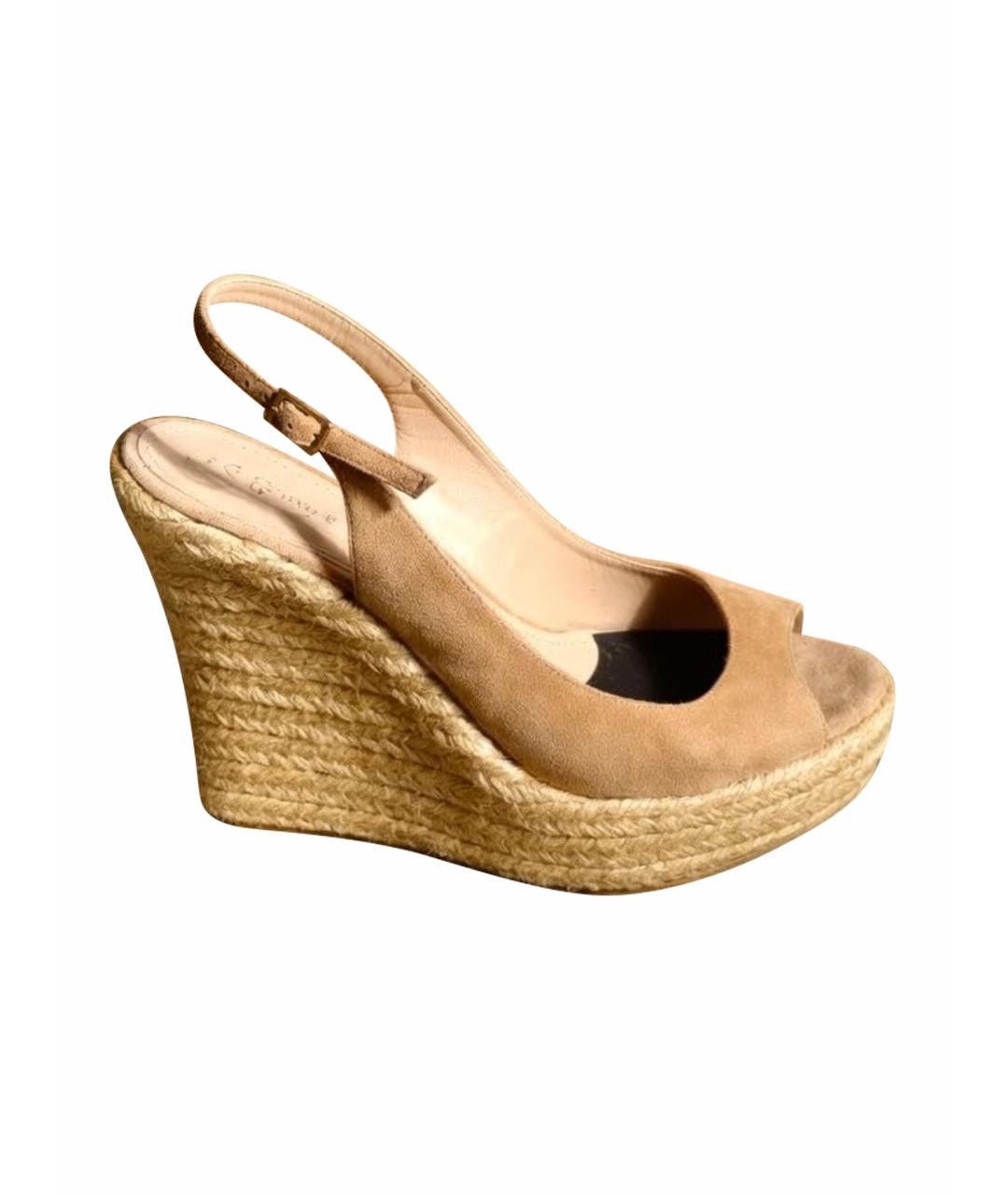 JIMMY CHOO Бежевые замшевые босоножки, фото 1