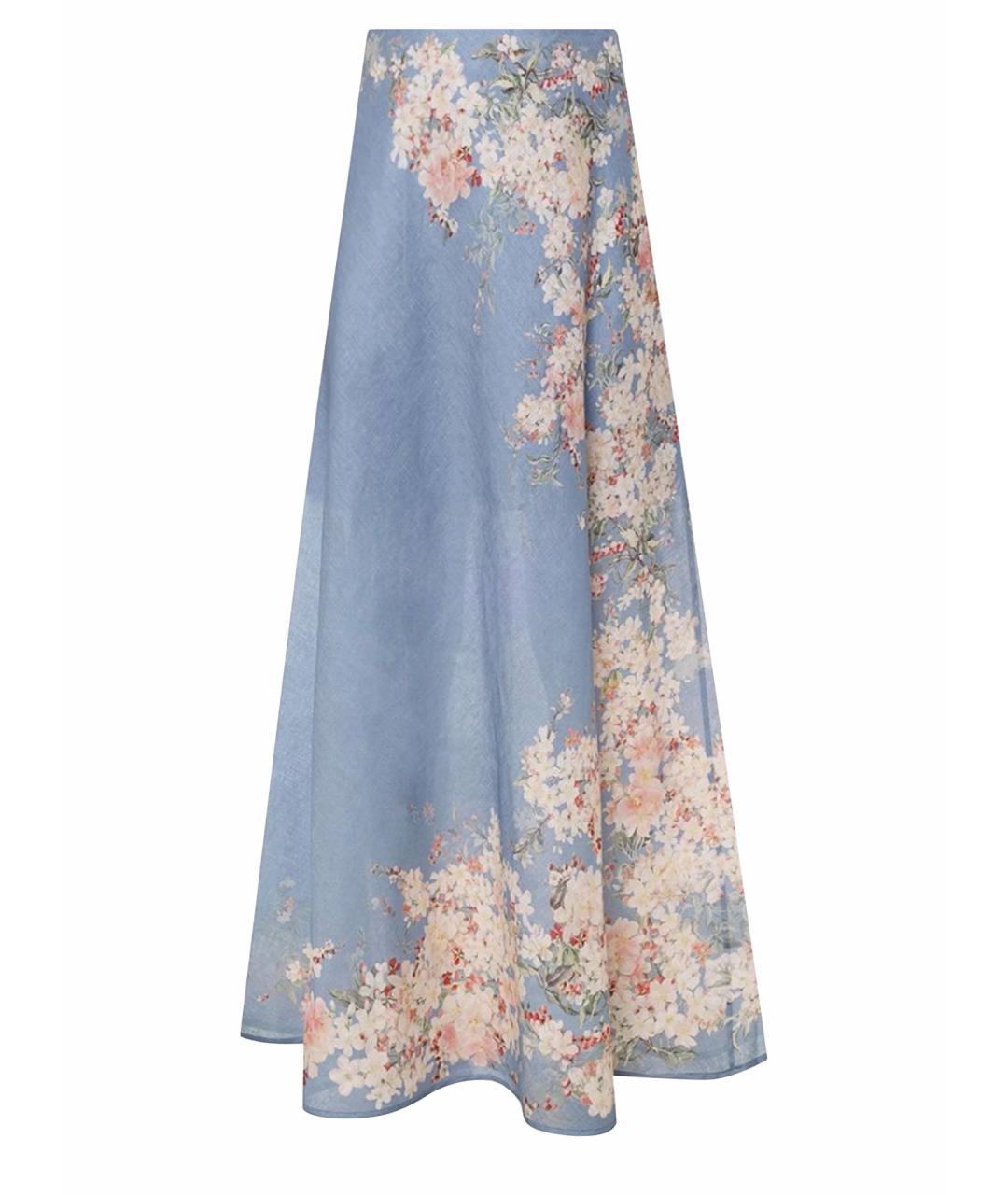 ZIMMERMANN Голубая льняная юбка миди, фото 1