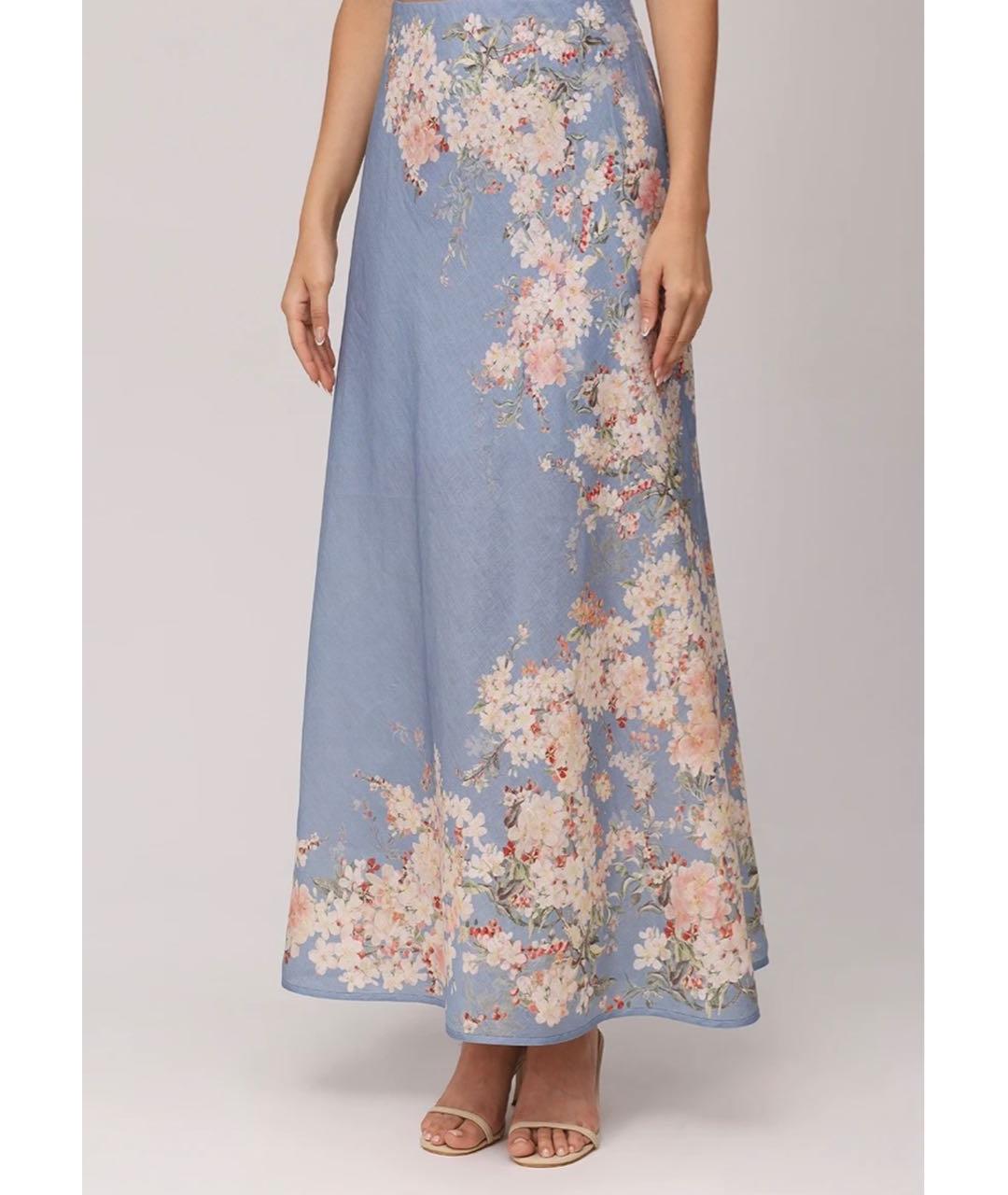 ZIMMERMANN Голубая льняная юбка миди, фото 2