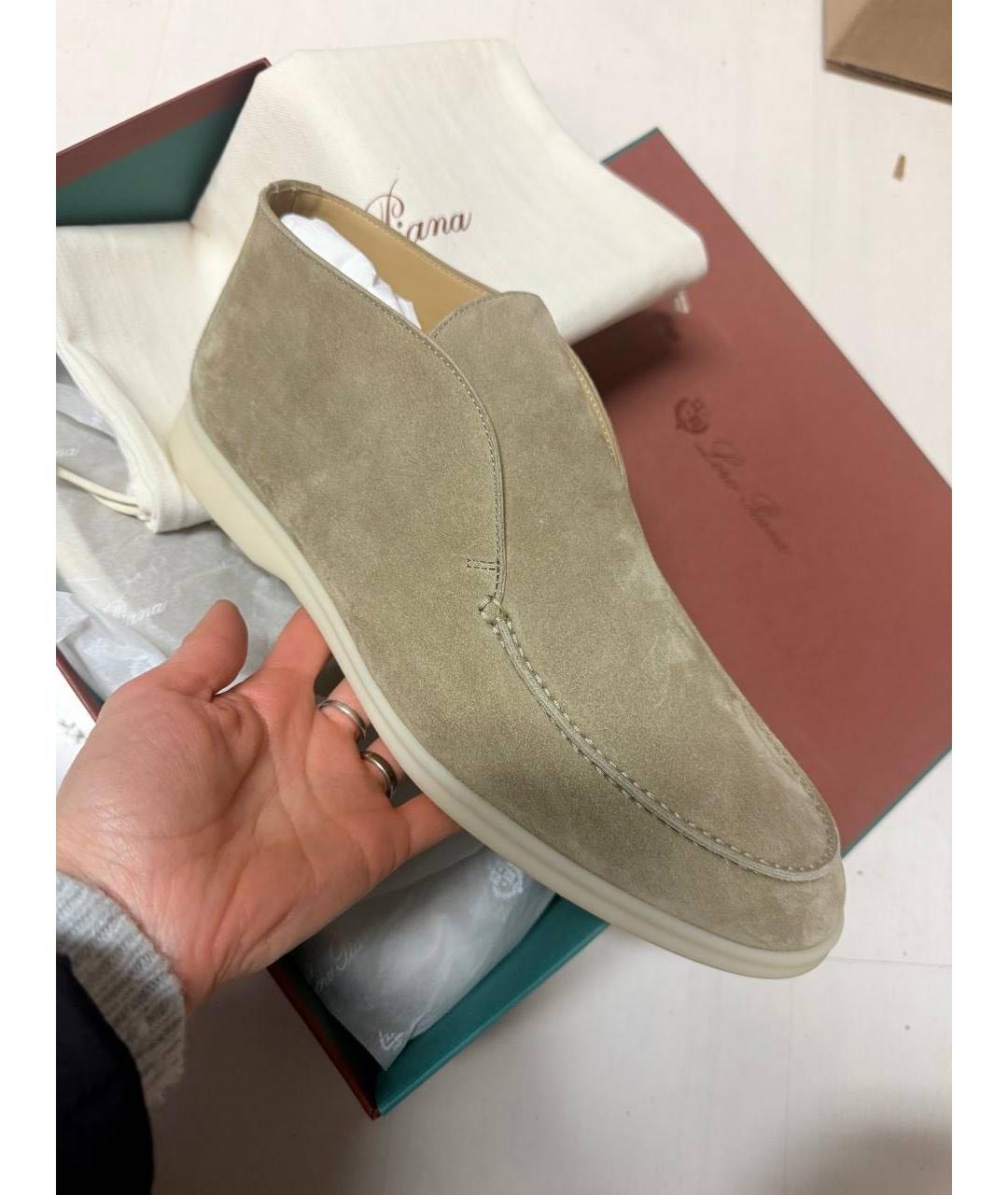 LORO PIANA Бежевые замшевые лоферы, фото 7