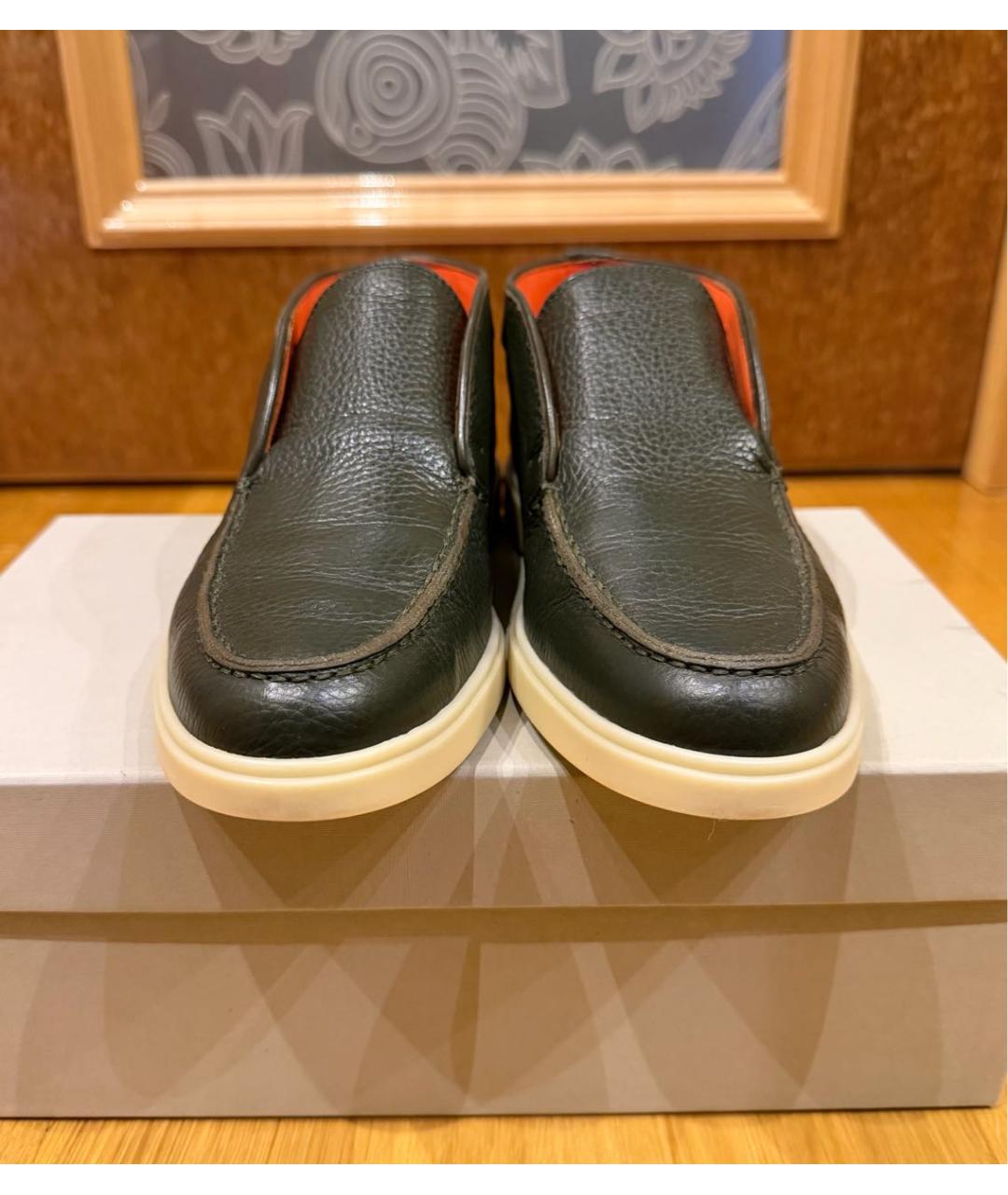 SANTONI Хаки кожаные ботинки, фото 2