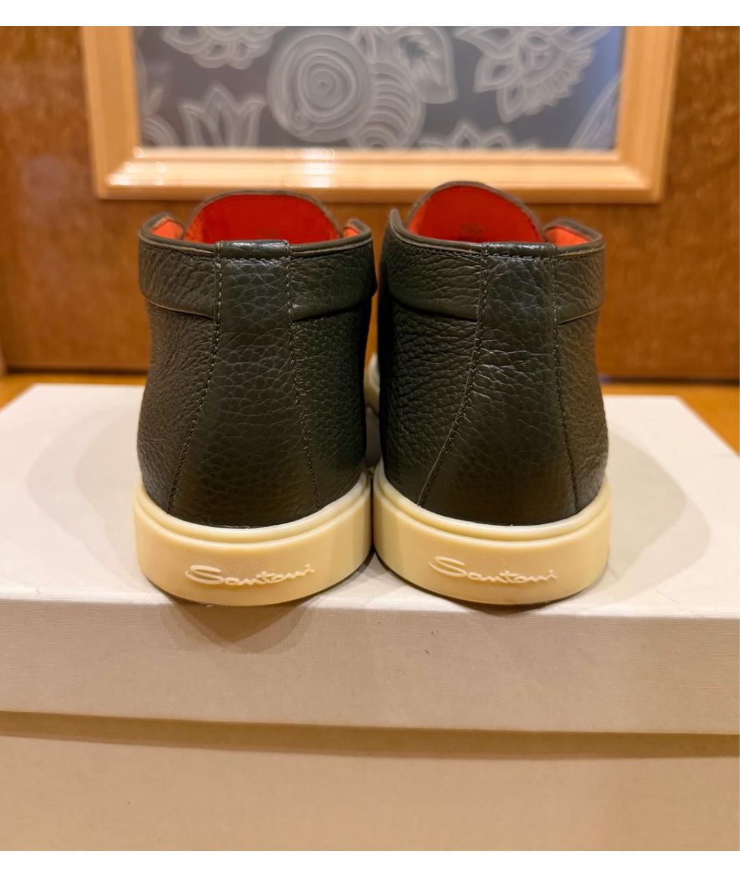 SANTONI Хаки кожаные ботинки, фото 4