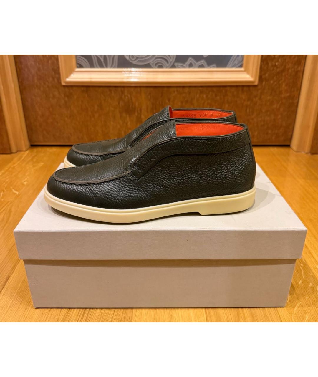 SANTONI Хаки кожаные ботинки, фото 6