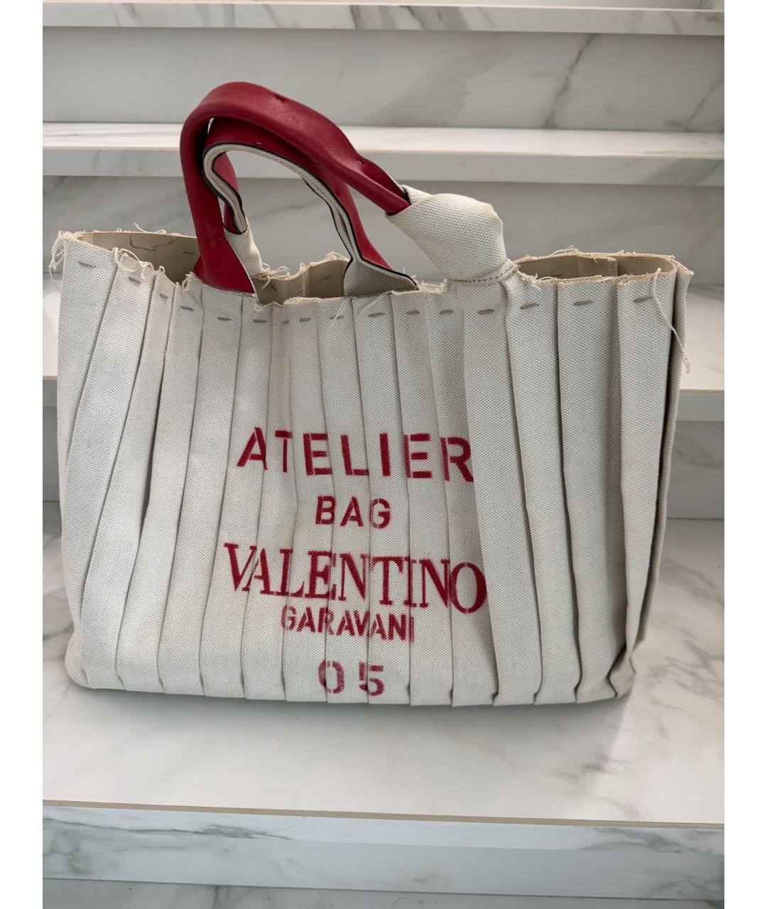 VALENTINO Бежевая хлопковая сумка с короткими ручками, фото 6