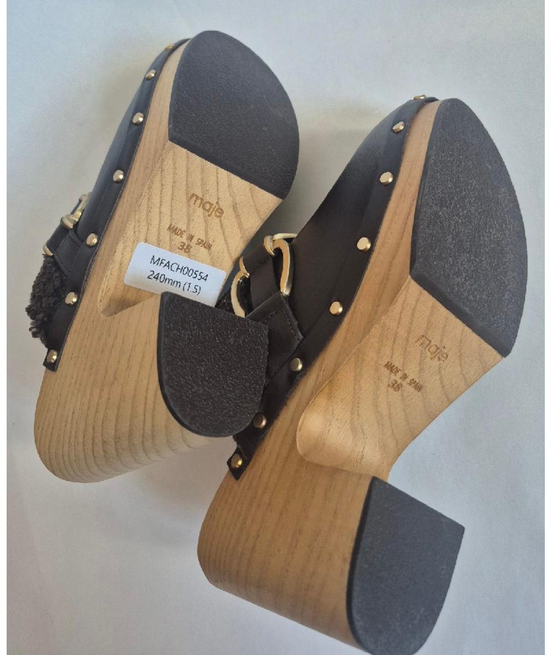 MAJE Коричневые кожаные сабо, фото 8