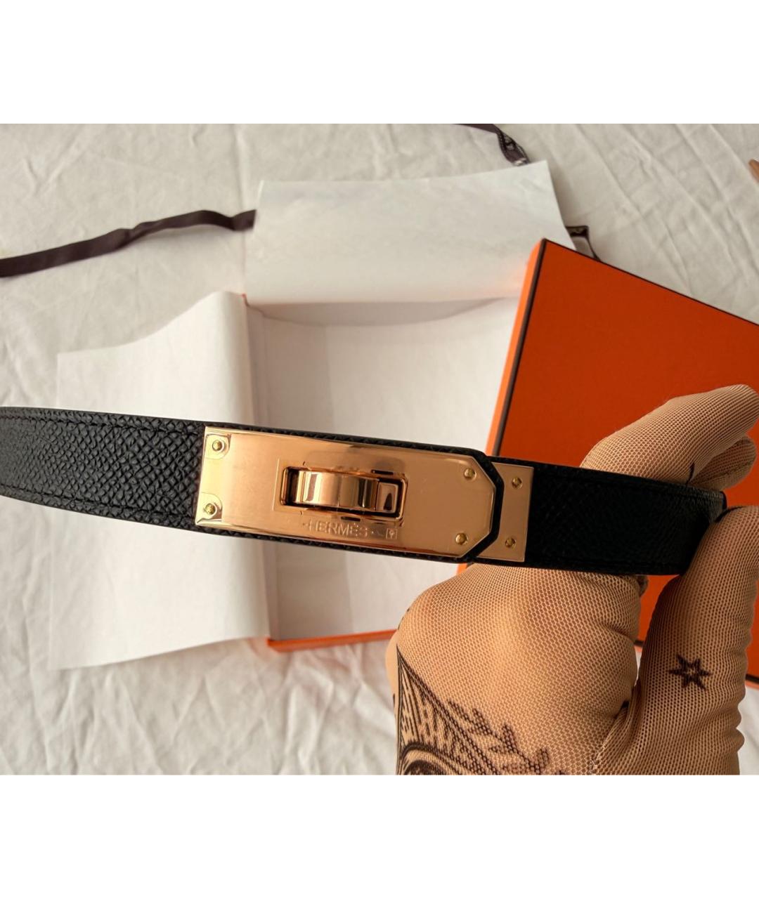 HERMES Черный кожаный ремень, фото 2