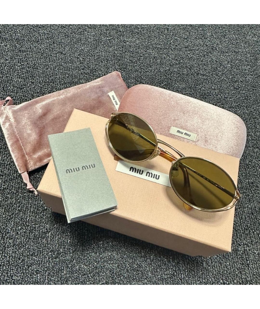 MIU MIU Золотые металлические солнцезащитные очки, фото 5