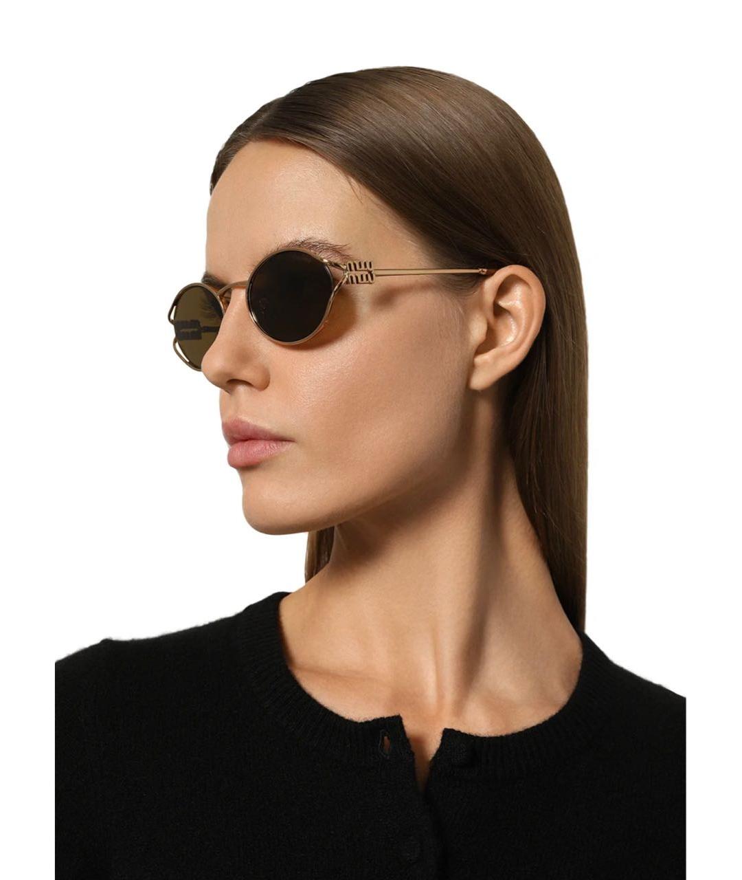 MIU MIU Золотые металлические солнцезащитные очки, фото 3