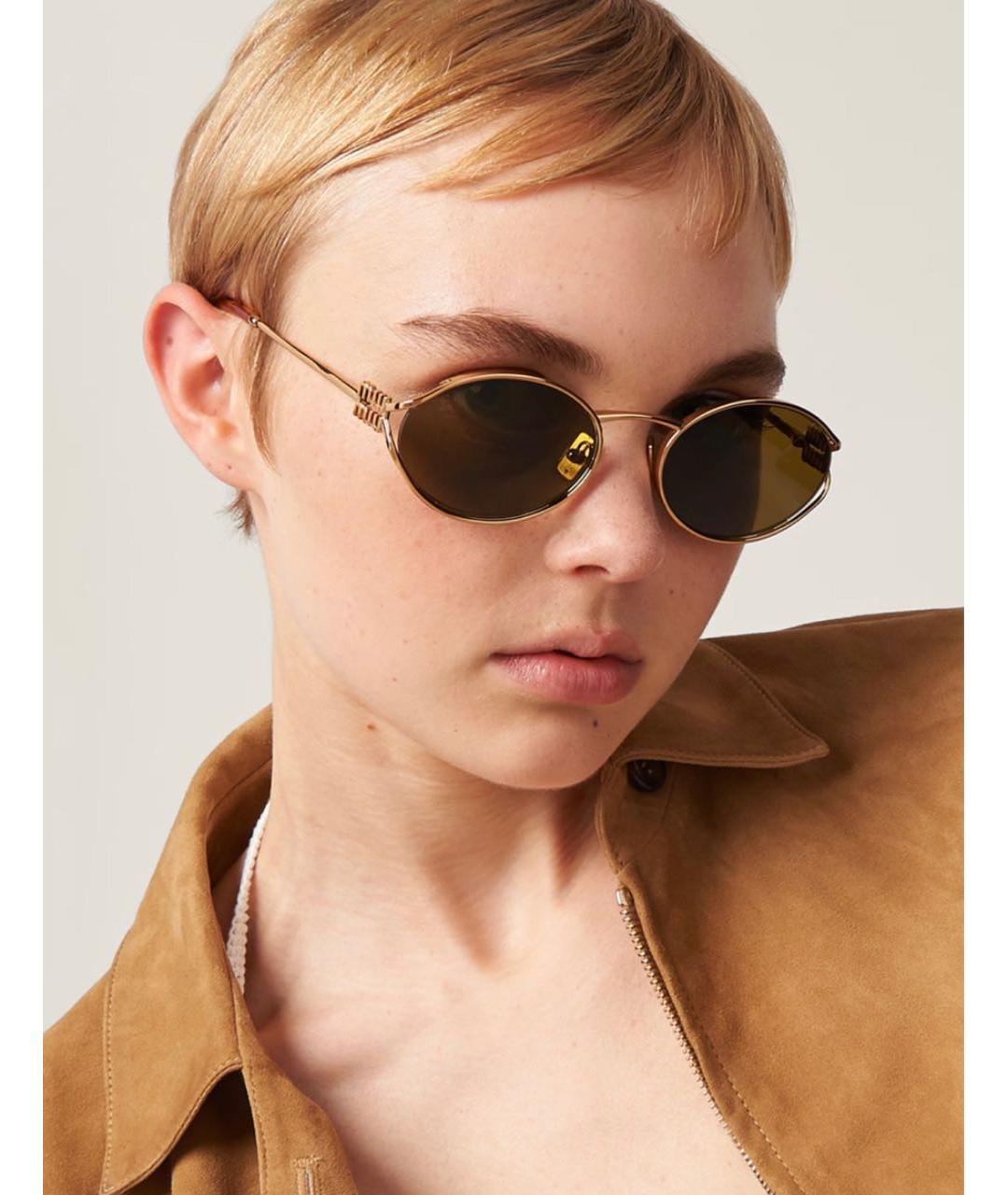 MIU MIU Золотые металлические солнцезащитные очки, фото 8