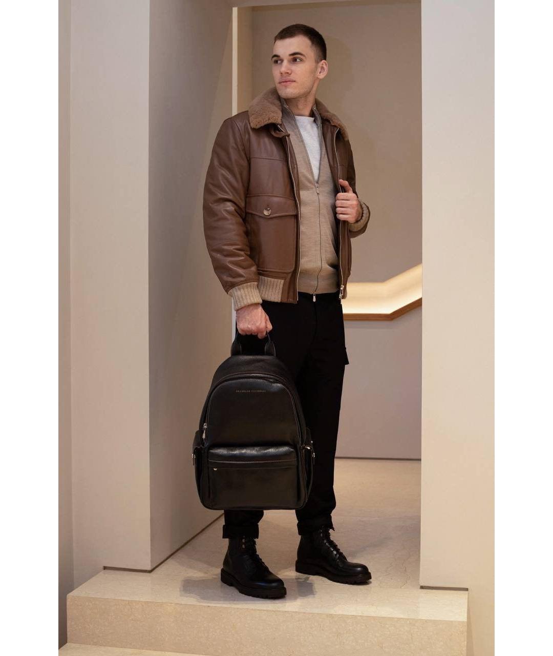 BRUNELLO CUCINELLI Коричневая кожаная куртка, фото 6