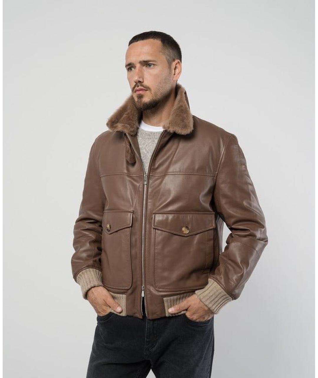 BRUNELLO CUCINELLI Коричневая кожаная куртка, фото 2