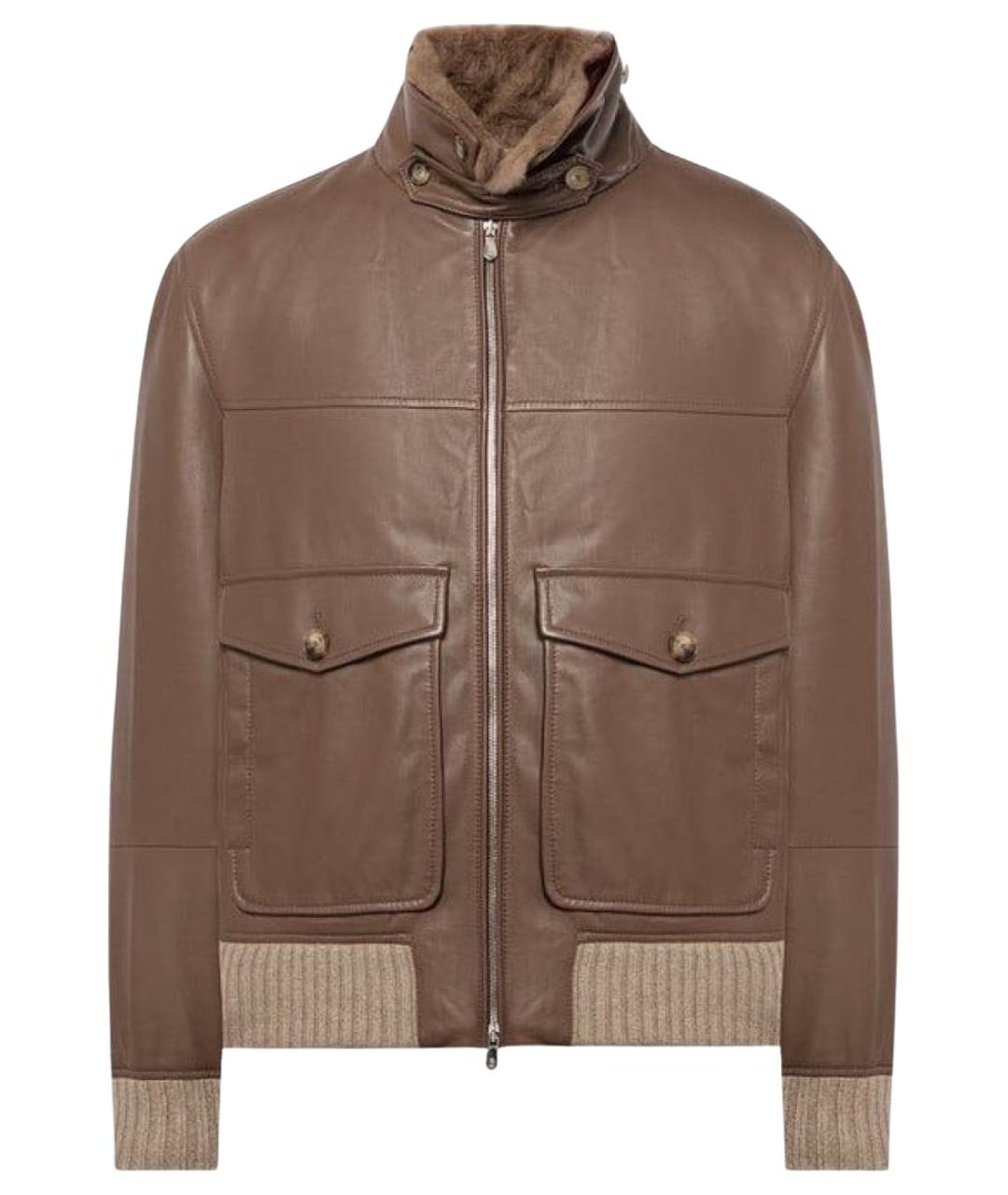 BRUNELLO CUCINELLI Коричневая кожаная куртка, фото 1