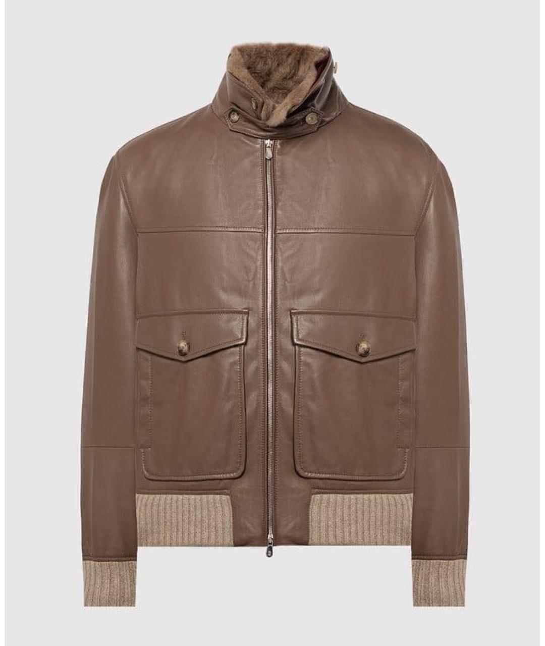 BRUNELLO CUCINELLI Коричневая кожаная куртка, фото 7
