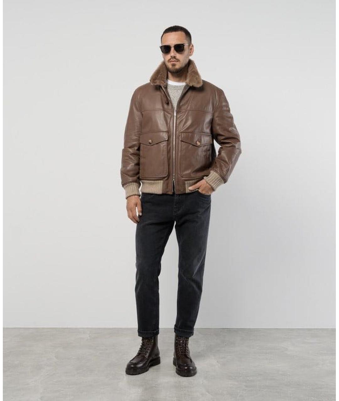 BRUNELLO CUCINELLI Коричневая кожаная куртка, фото 3