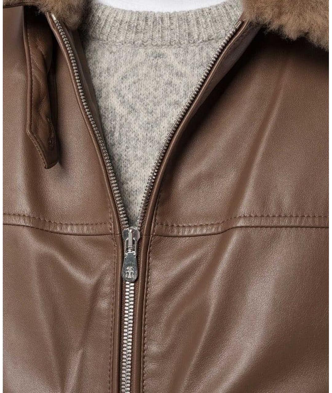 BRUNELLO CUCINELLI Коричневая кожаная куртка, фото 5