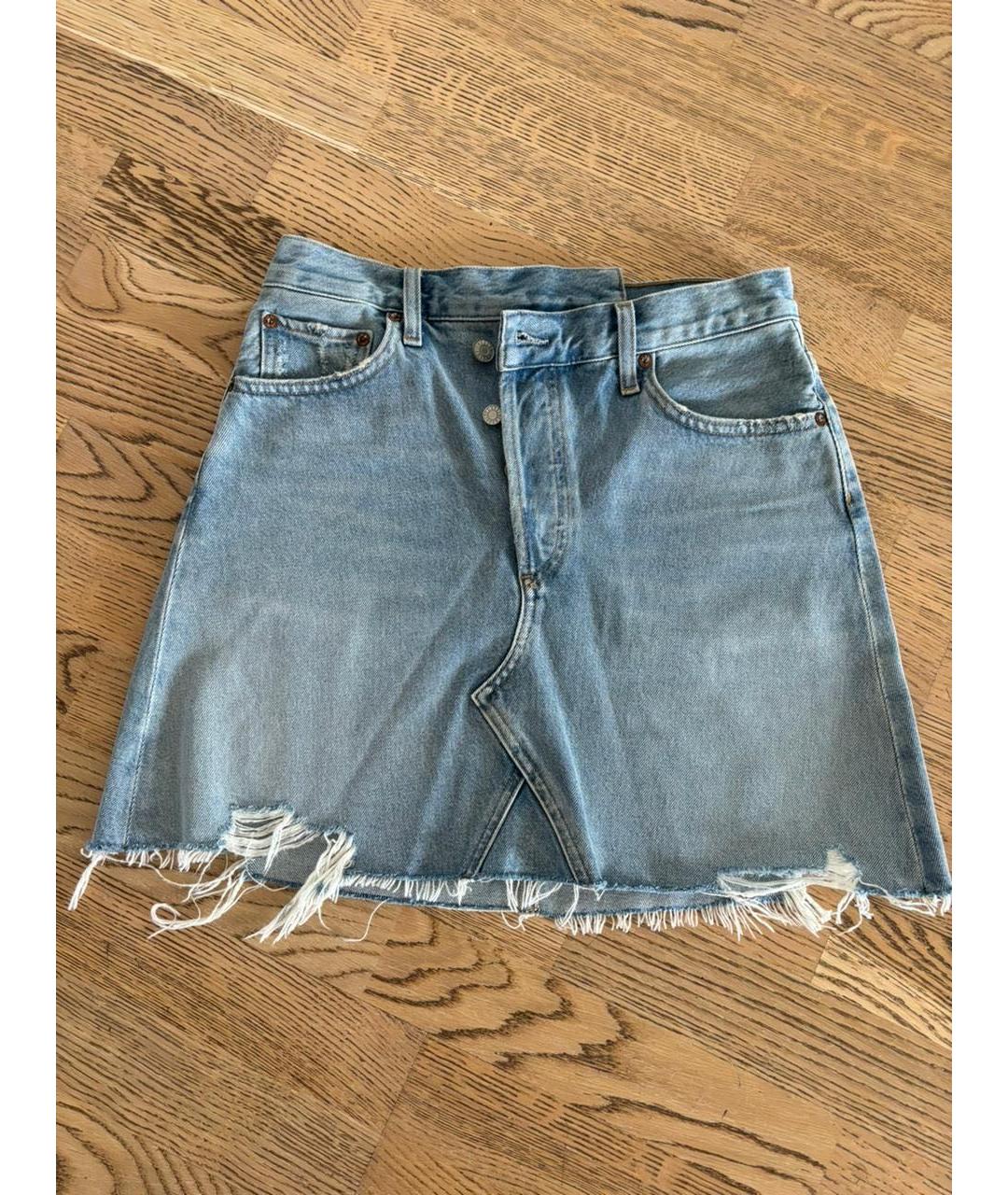 AGOLDE Голубая деним юбка мини, фото 5