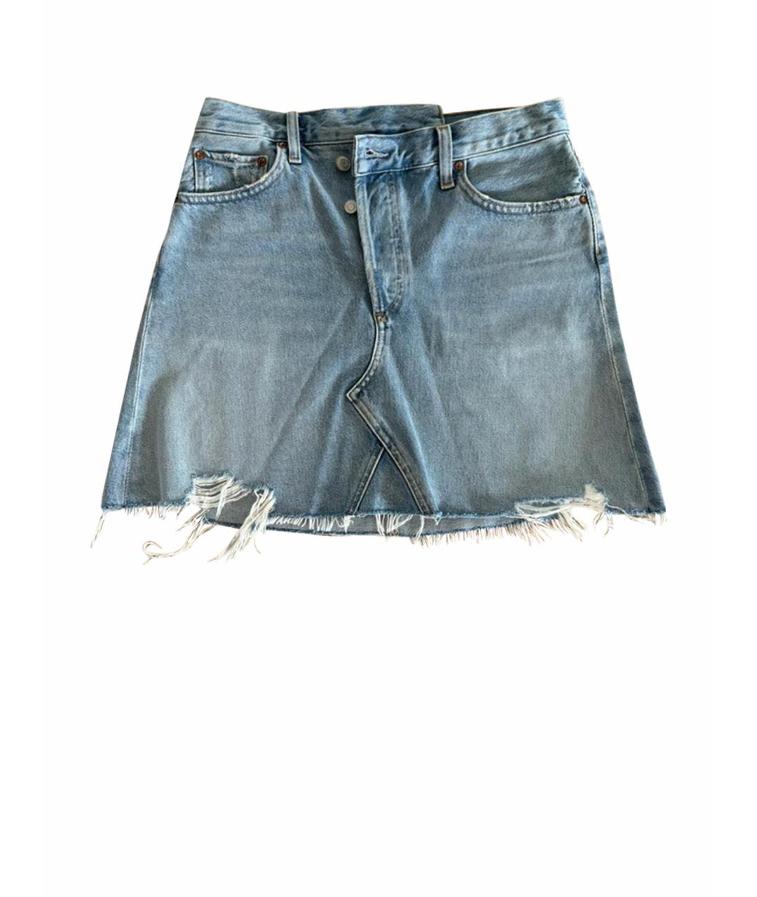 AGOLDE Голубая деним юбка мини, фото 6