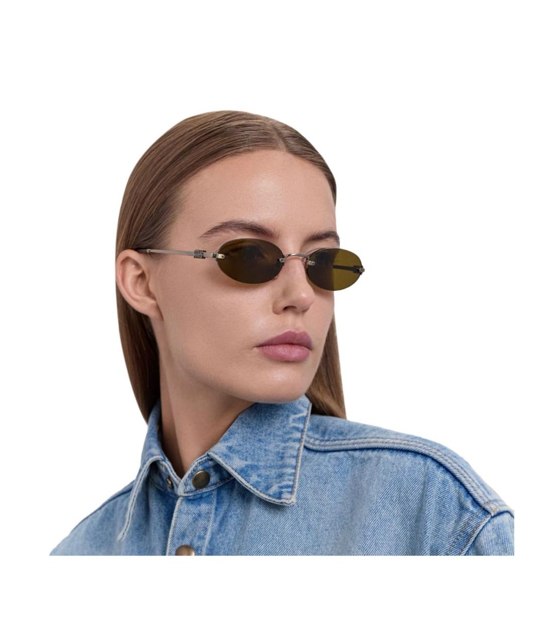 MIU MIU Коричневые металлические солнцезащитные очки, фото 3