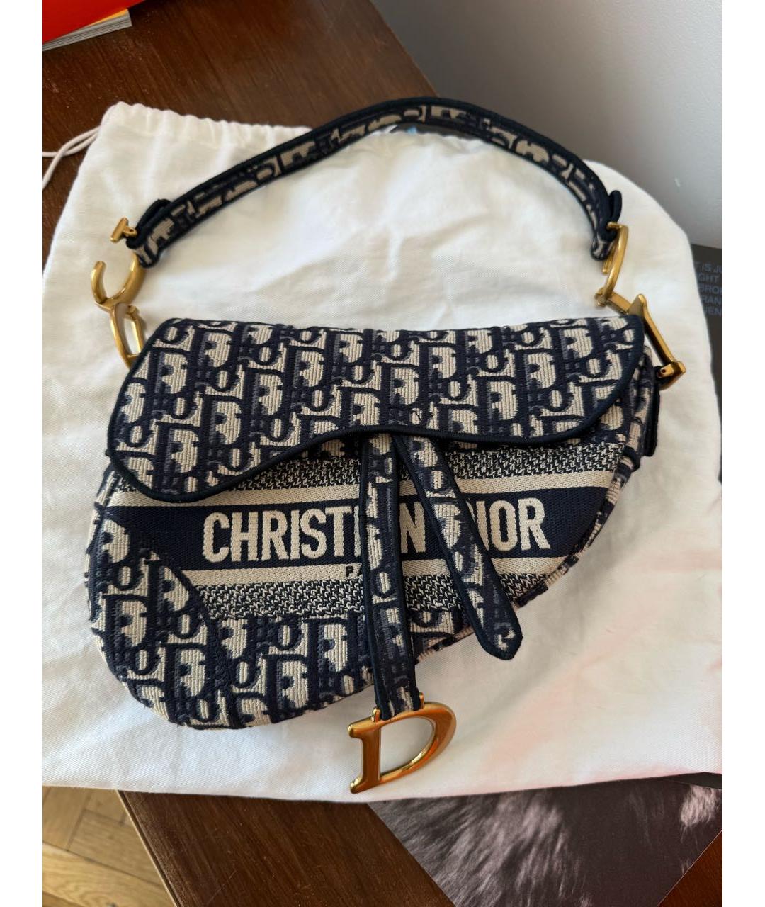 CHRISTIAN DIOR Темно-синяя хлопковая сумка через плечо, фото 5