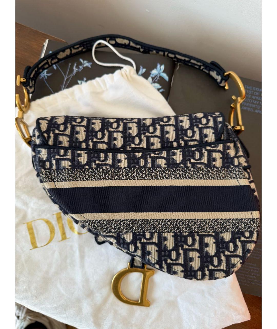 CHRISTIAN DIOR Темно-синяя хлопковая сумка через плечо, фото 8