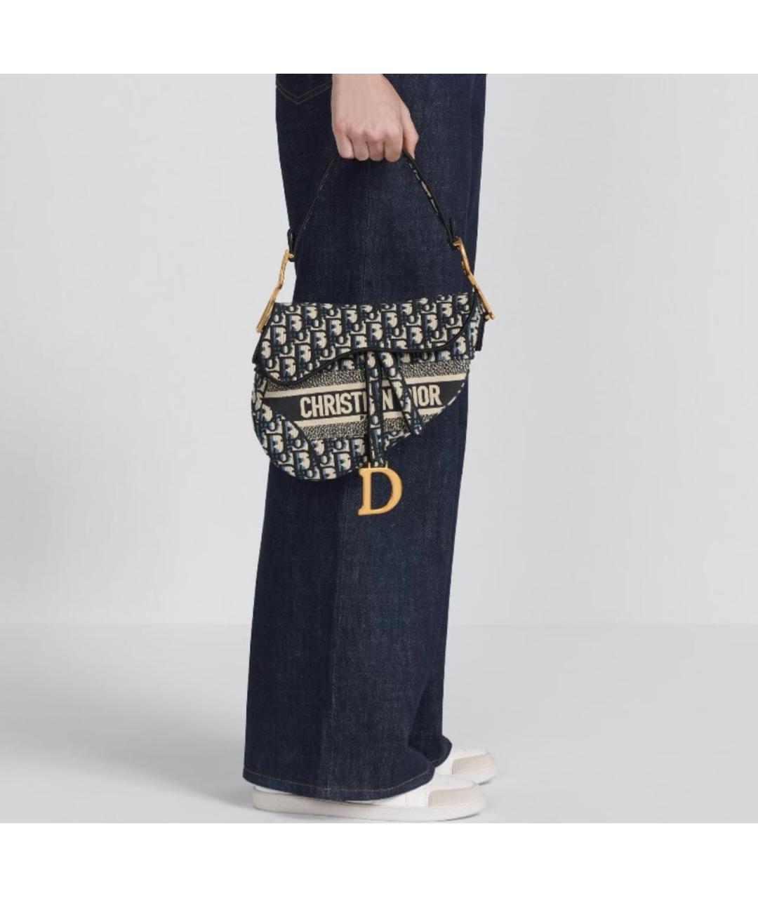 CHRISTIAN DIOR Темно-синяя хлопковая сумка через плечо, фото 3