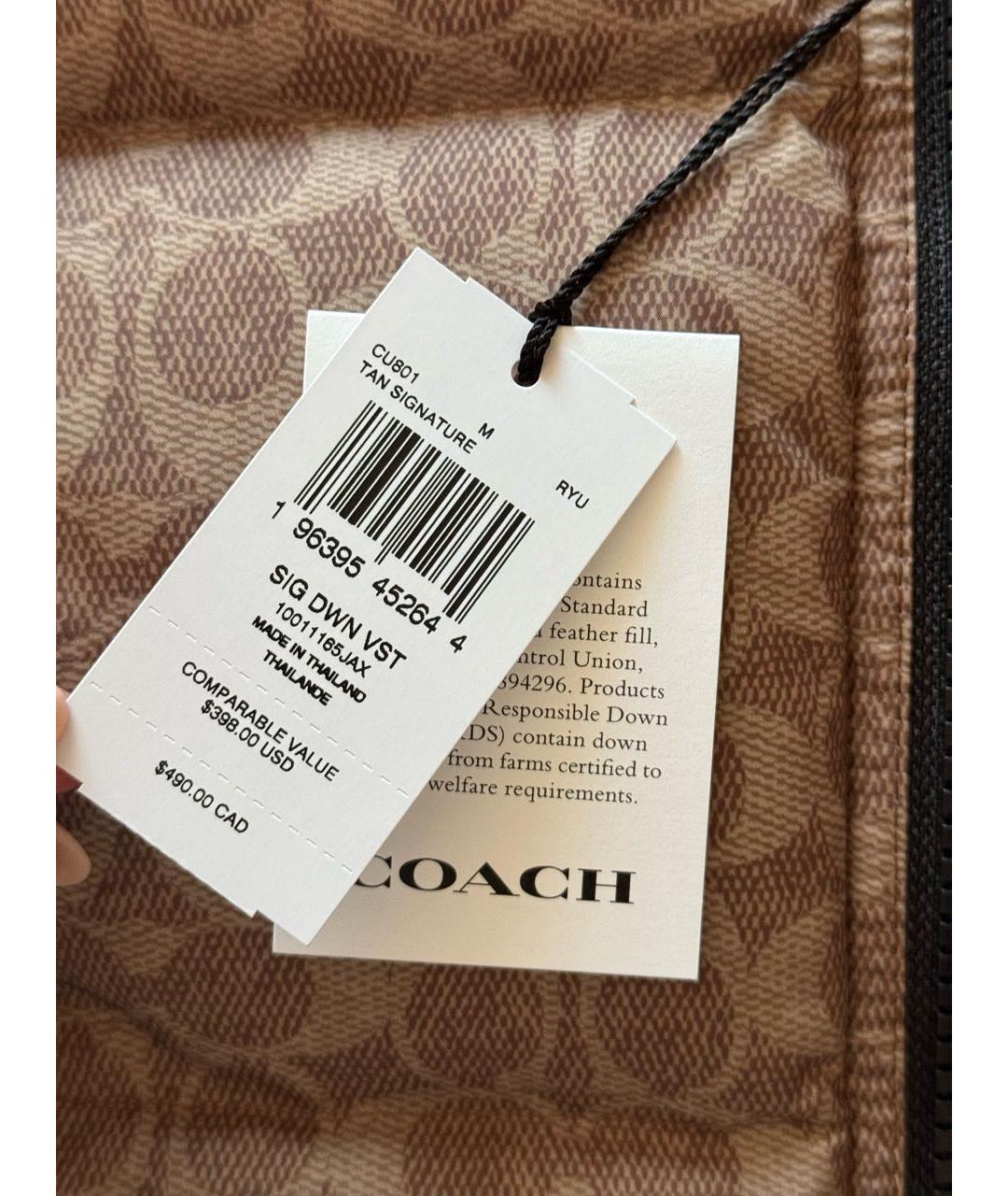 COACH Коричневый полиэстеровый жилет, фото 8