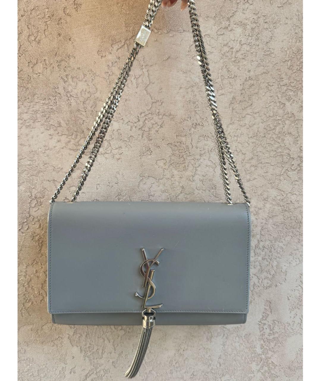 SAINT LAURENT Серая кожаная сумка через плечо, фото 2