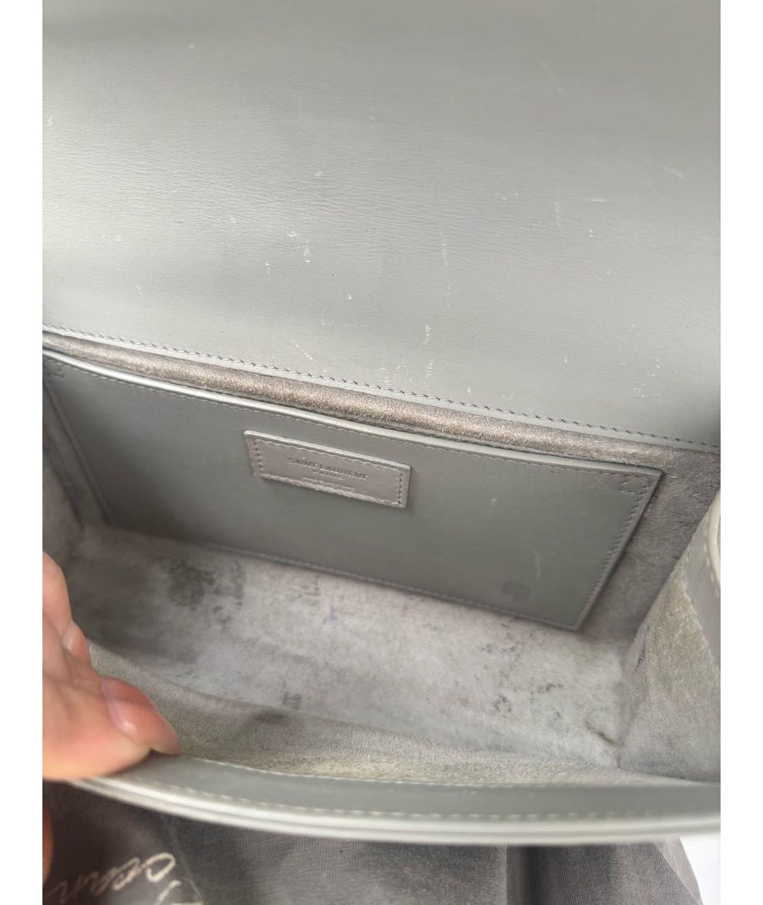SAINT LAURENT Серая кожаная сумка через плечо, фото 6